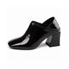 High heels women's early spring new first-layer cowhide patent leather deep-mouth single shoes square head thick heel two shoes