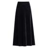 Black High-Waisted A-line Velvet Skirt - Elegant Mid-Length Design for Spring & Autumn
