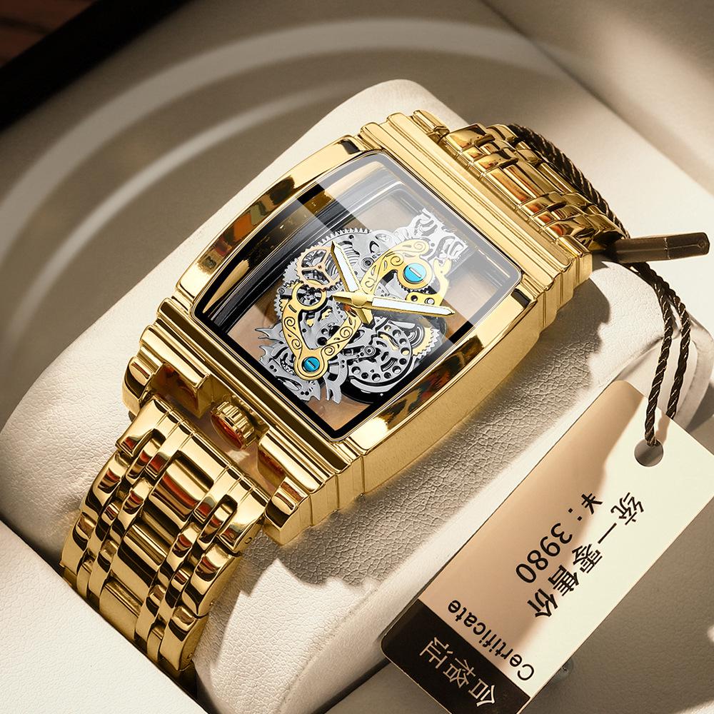 Men's Waterproof Luminous Tourbillon Leather Watch with Fashionable Motorcycle Gear Design
