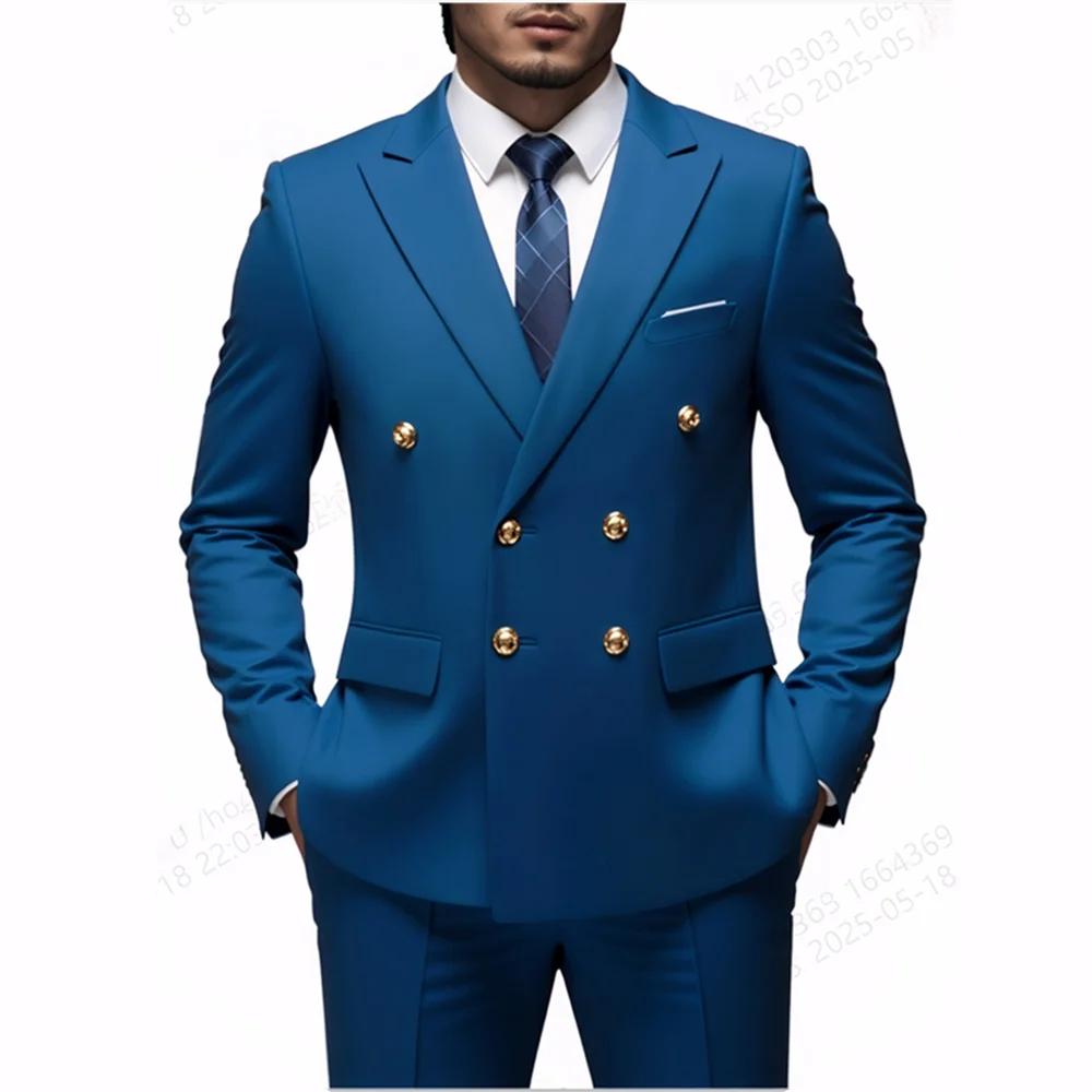 Fashion Men's Leisure Boutique Business Banquet Solid Color Wedding Double Breasted Slim Fit Suit Blazers Jacket