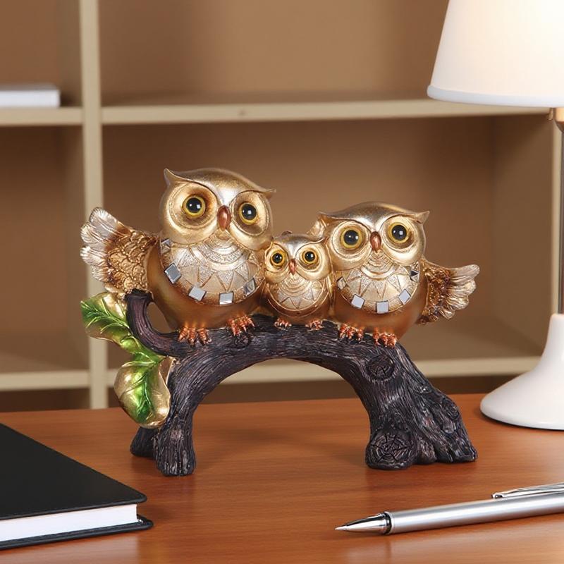 Owl on stump statue, resin animal craft ornament, home decoration for bedroom, living room, study, entryway, and tabletop