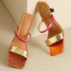 FOREADA Women Pu Leather Sandals Spike High Heels Slippers Open Toe Mixed Colors Party Summer Slides Shoes Green Golden 33-46