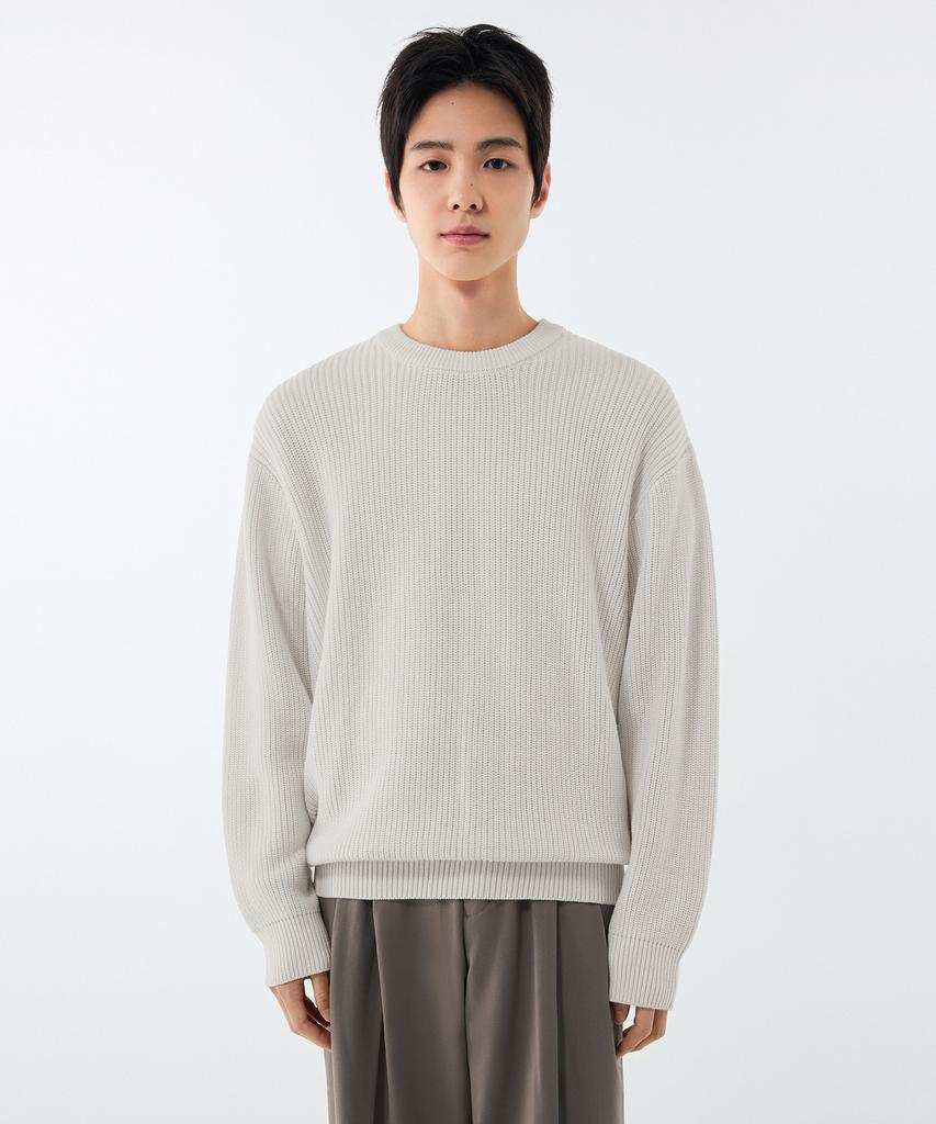 MUSINSA STANDARD Cotton Ribbed Crew Neck Knit [Cream]
