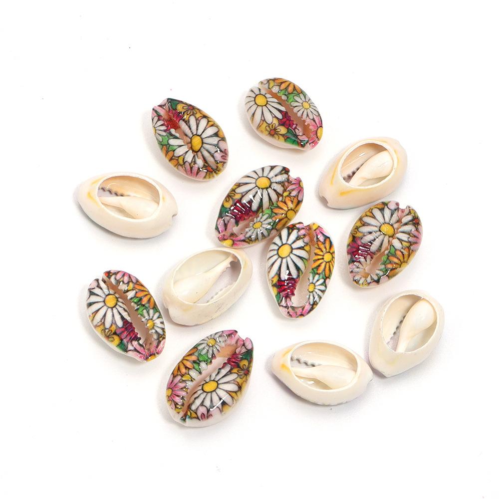 5pcs Fun Creativity Beach Style Retro Random Color Mix Painted Print Shell Beads Jewelry Charm Making DIY Fashion Accessories