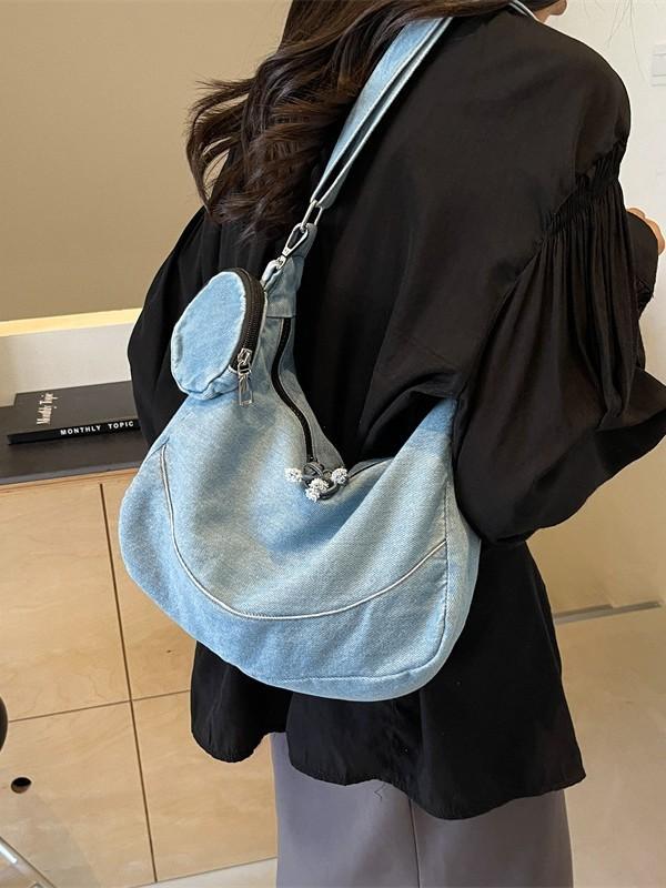Korean Vintage Style Canvas Crossbody Bag With Inner Pouch For Daily Use