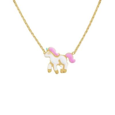 Dětský náhrdelník - LÉA &; ARTHUR - Motivy JEDNOROŽEC - Žluté zlato 375 - Forcéskový vazba - Nastavitelná délka 36-39cm