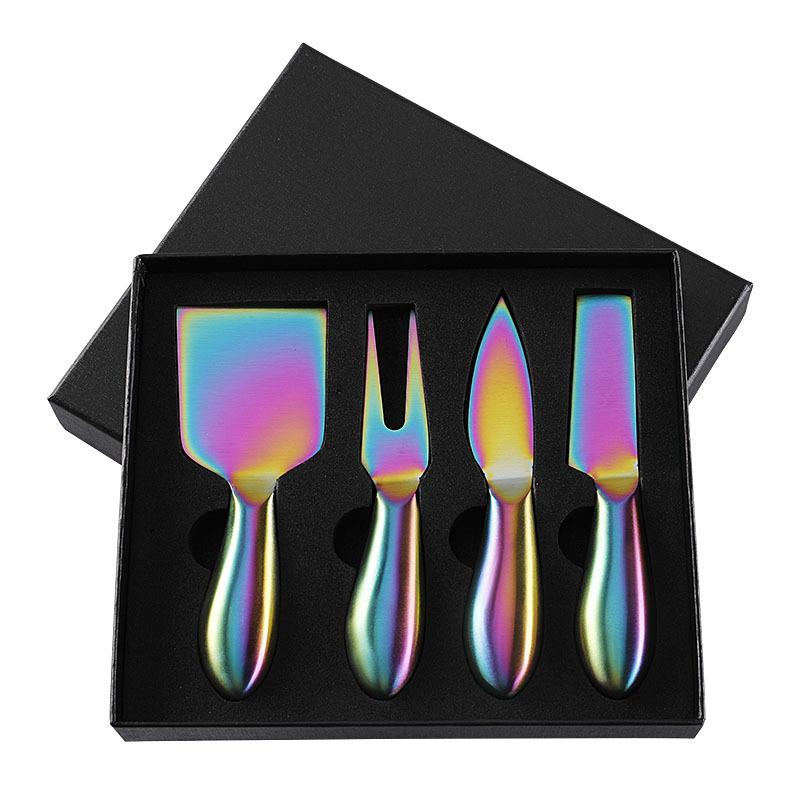 Käsemesser mit Hohlgriff, 4-teiliges Geschenkbox-Set, Käsemesser aus Edelstahl, Westernmesser und Gabel