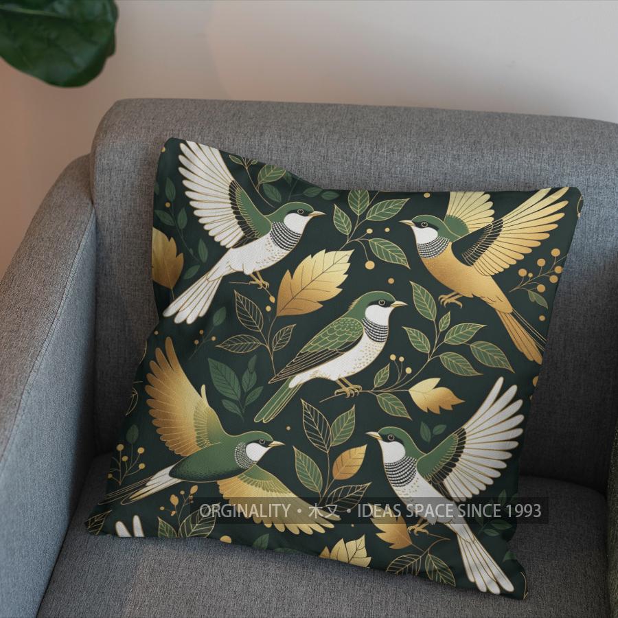 2D Flying Green Birds Decorative Pillow Cover Pattern Cushion Cover Suitable For Sofa Bedroom Car Pillow Cover