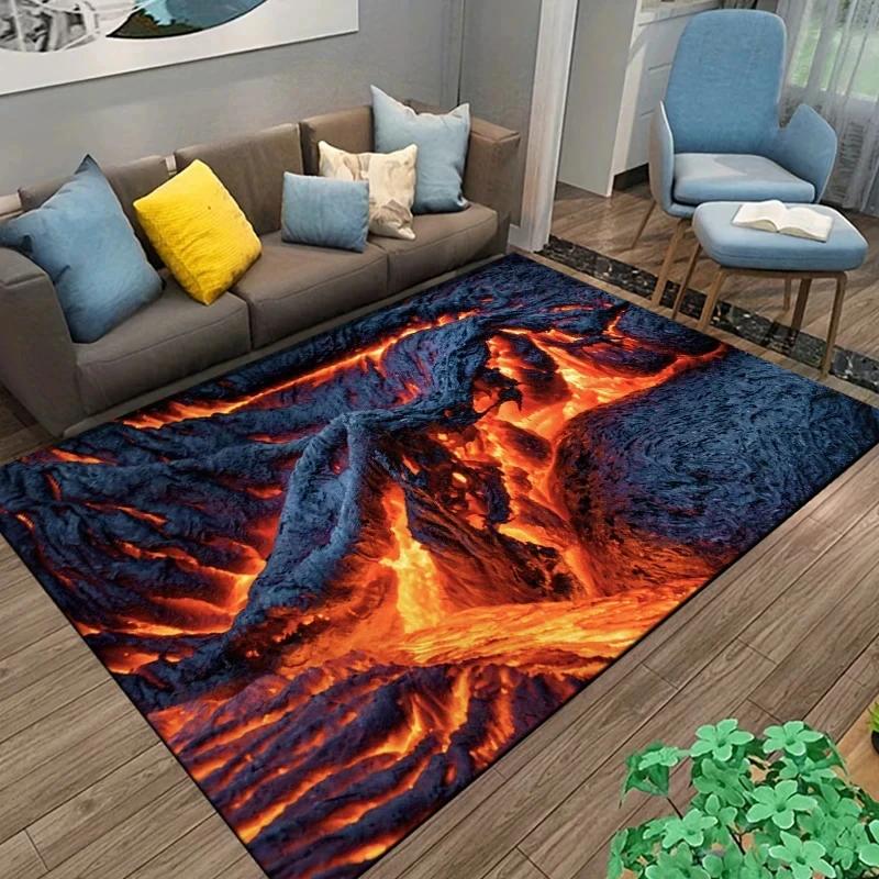 3D Volcano Lava Carpet Rug Living Room Decor Visual Effects Carpets Bedroom Bedside Soft Foot Mat Home Kitchen Entrance Doormat