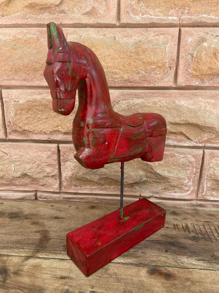 Hand Carved Wooden Horse Statue: Painted Indian Art Home Decor