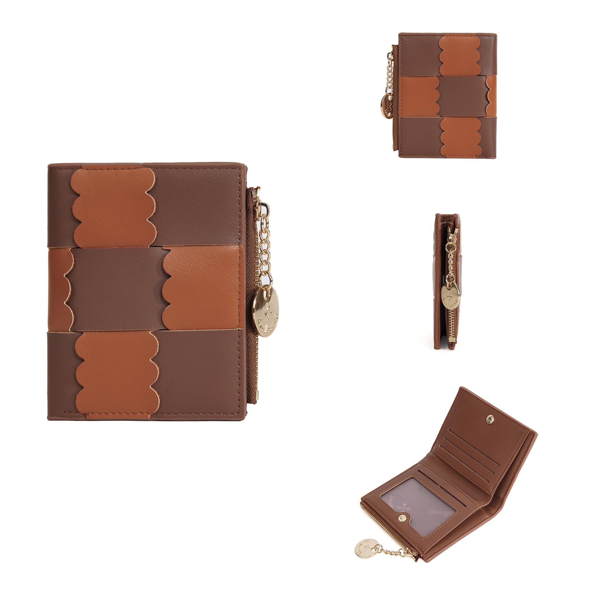 Новый женский короткий кошелек плетеный под печенье многокарточный кошелек для мелочи комбинированный картхолдер женский коричневый 1880₽