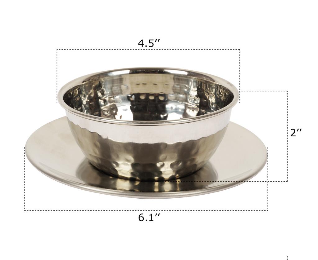 Trifri Edelstahl Mini Saucenschälchen Runde Suppenschüssel mit Teller Asiatisches Essen Edelstahl Geschirr Set 2-teilig