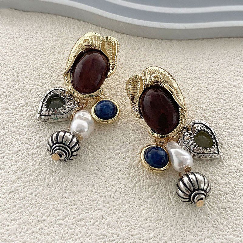 Fashion Palace Style Exaggerated Ankela Hongbao Necklace Ear Stud Female Insect Short Pearl Necklace Vacation Style Earrings