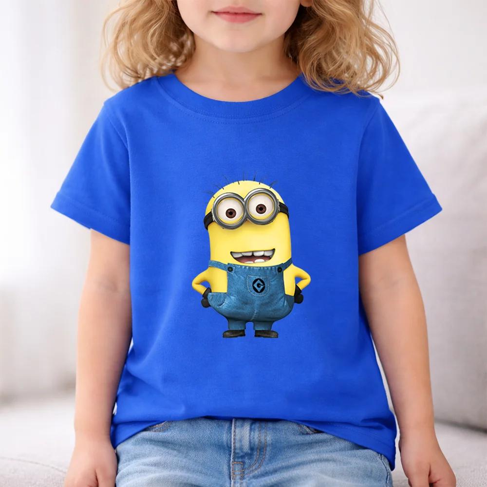 Fun Yellow Man Summer Children's T-shirt with Print for Outdoor 100% Pure Cotton Boys and Girls Comfortable Short-Sleeved Shirt