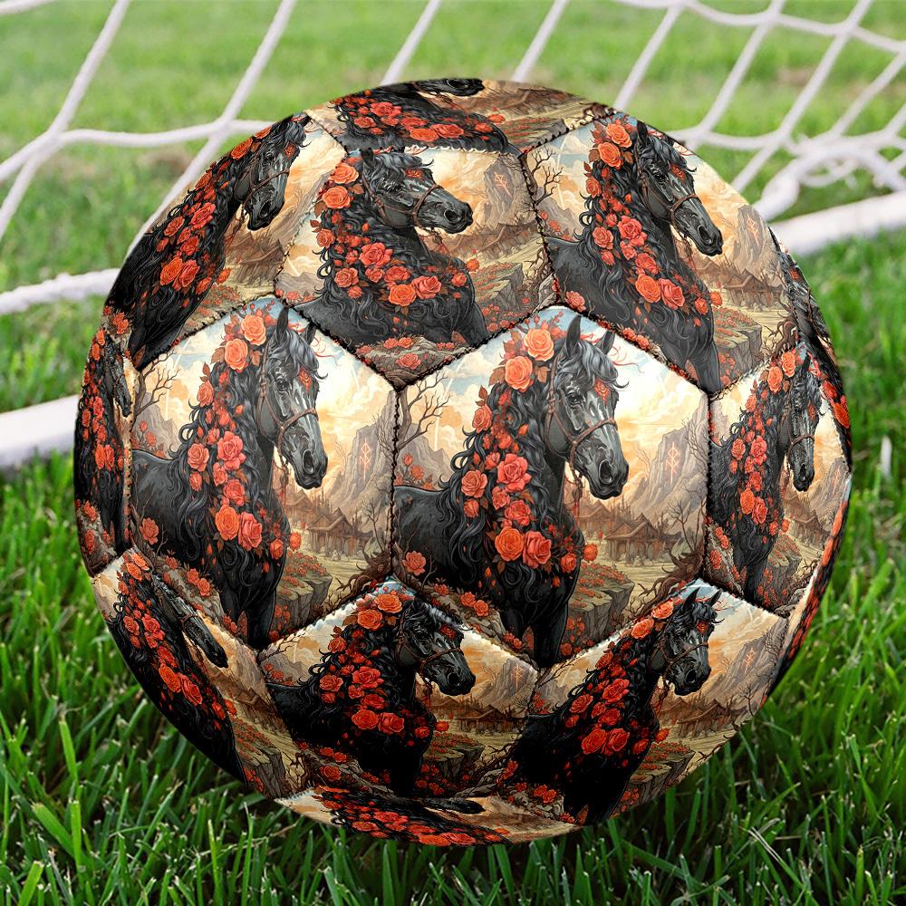 1pc Roses Horse Majesty Theme Soccer Ball Football, Size 5, Lightweight PVC, Durable Outdoor Training Soccer Ball, Gift M61466