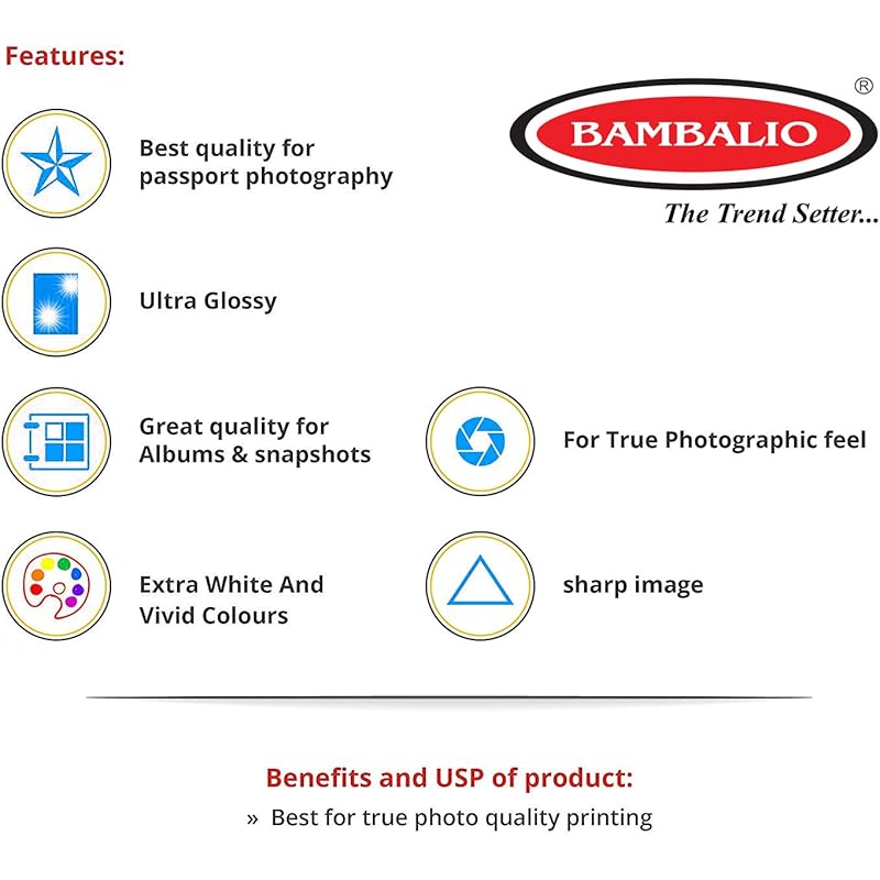 Bambalio BPG 260-20 Glossy Photo Paper, A4 Size, 260 GSM (White) 20 Sheets