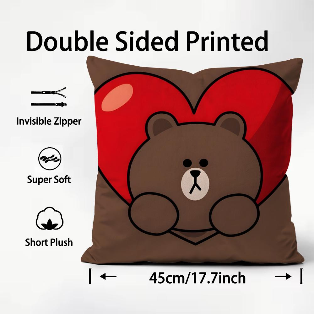 Classic Cartoon Cartoon Bear Cushion Cover Soft & Easy-Wash Pillow Case – Versatile For Couch, Bed, Travel And Office