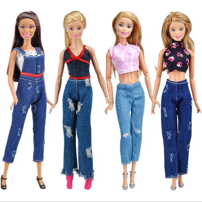 Trendy Handmade T-shirt Blouse And Jeans Clothes Outfits For 11 Inch Barbie Dolls
