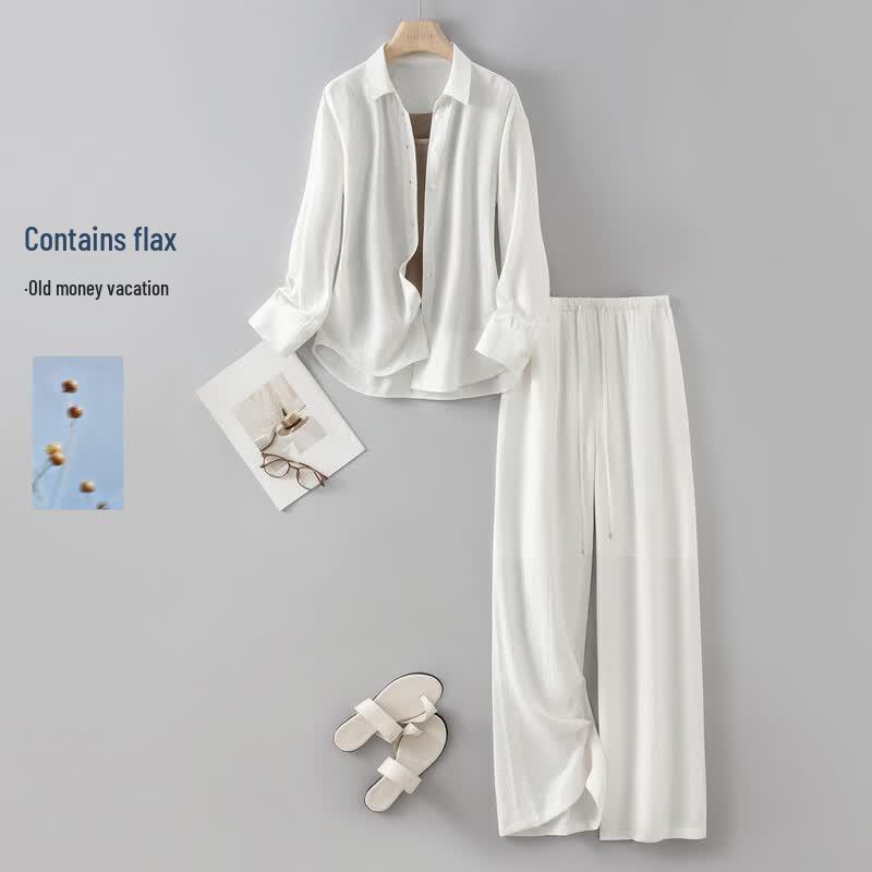 IHIMI Linen Blend Relaxed Two-Piece Set L