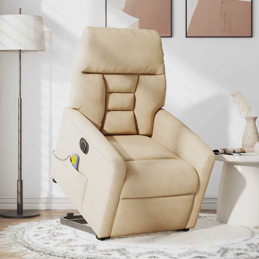 Electric Recliner Chair with Lift Assist Cream Microfiber Fabric