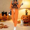 Damski dwuczęściowy strój z nadrukiem na Halloween, Top z długim rękawem i okrągłym dekoltem oraz spodnie dresowe z ściągaczem, Casualowy dres na wiosnę i jesień