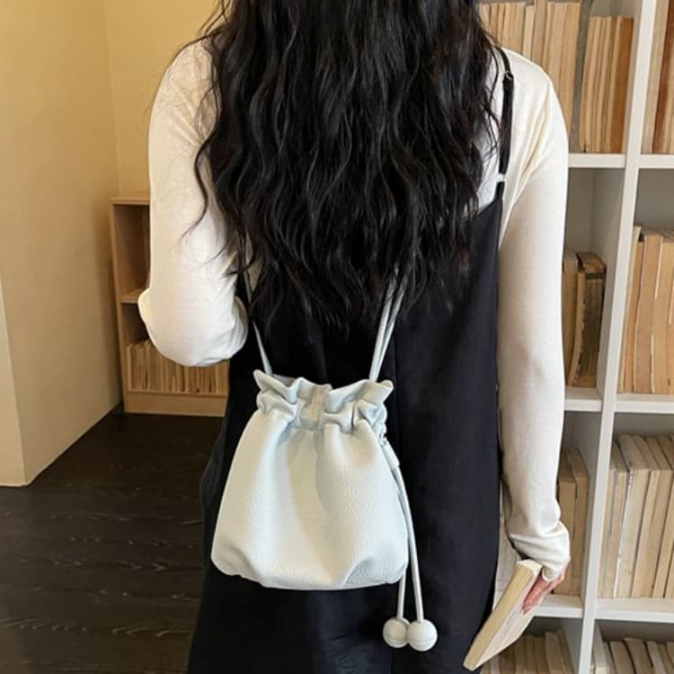 Lychee Pattern Drawstring Bucket Bag Women's Crossbody Shoulder Bag