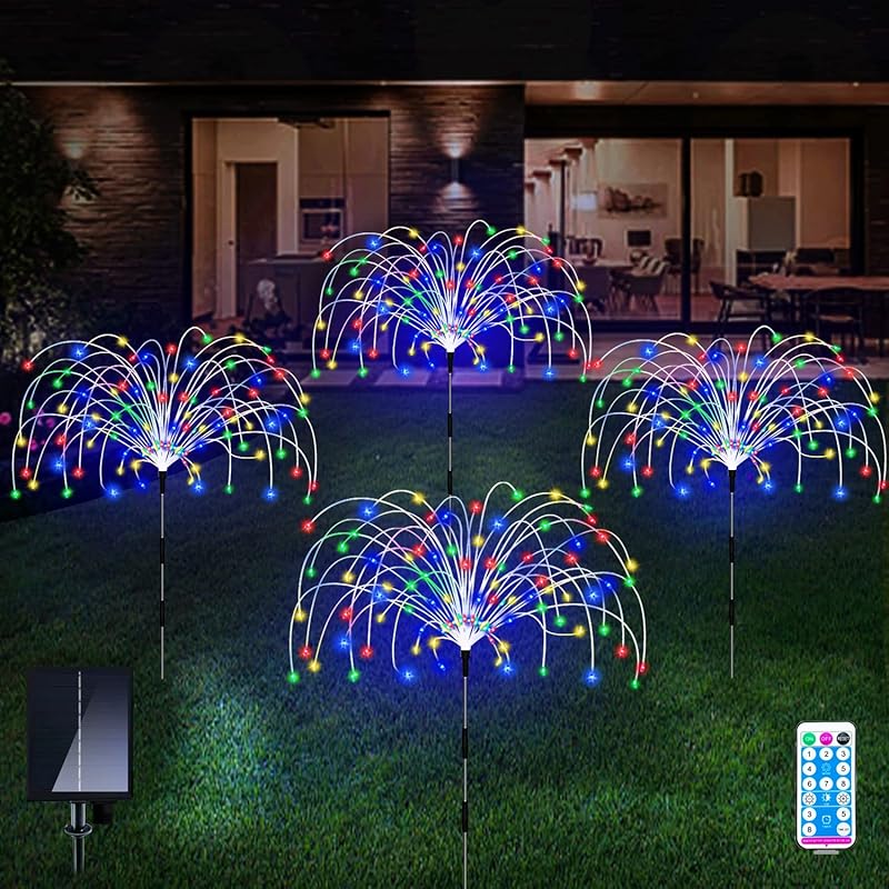 Outdoor Solar Garden Lights,Firework Lights 4 Pack Waterproof Decorative Pathway Lights,120Led Firefly Lights Solar Outdoor Decor for Courtyard разноцветный