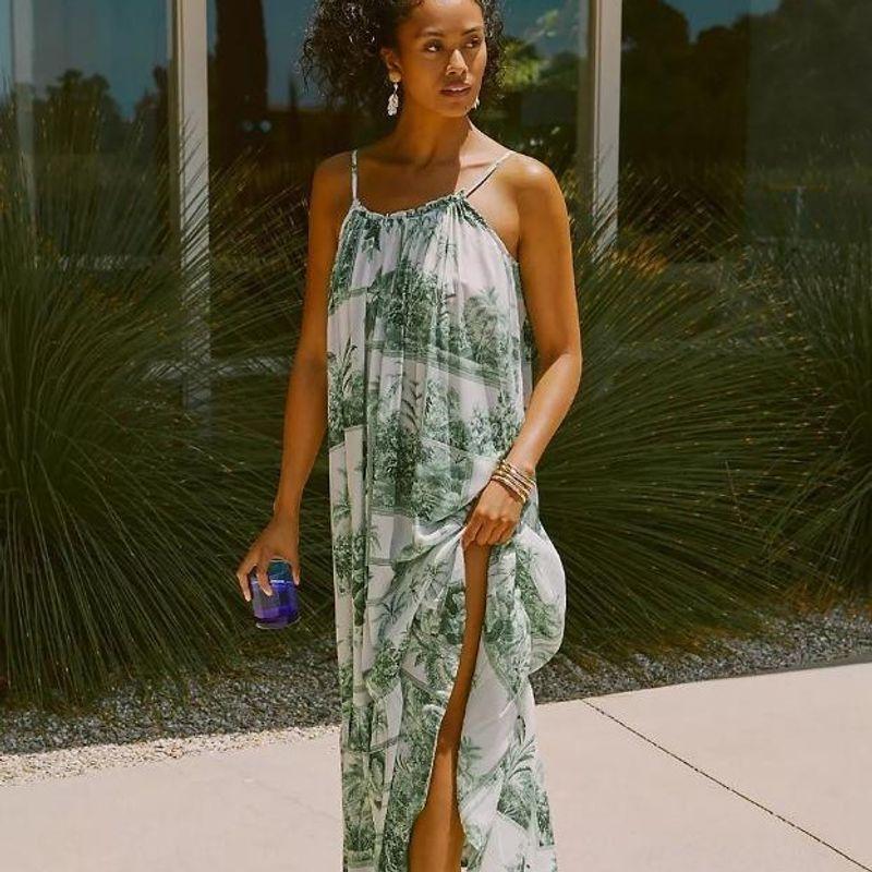 

Foreign Trade European and American Personality Women clothes Summer Fashion New Sleeveless Sling Print Sexy Backless Long Dress Print No. 3 L
