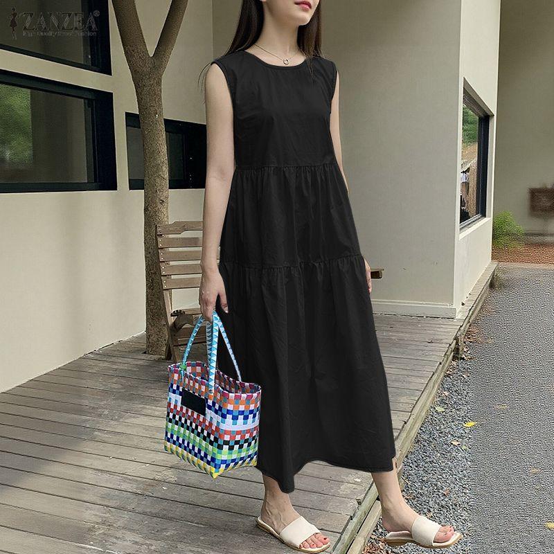 ZANZEA Dámské ležérní letní šaty bez rukávů s kulatým výstřihem
