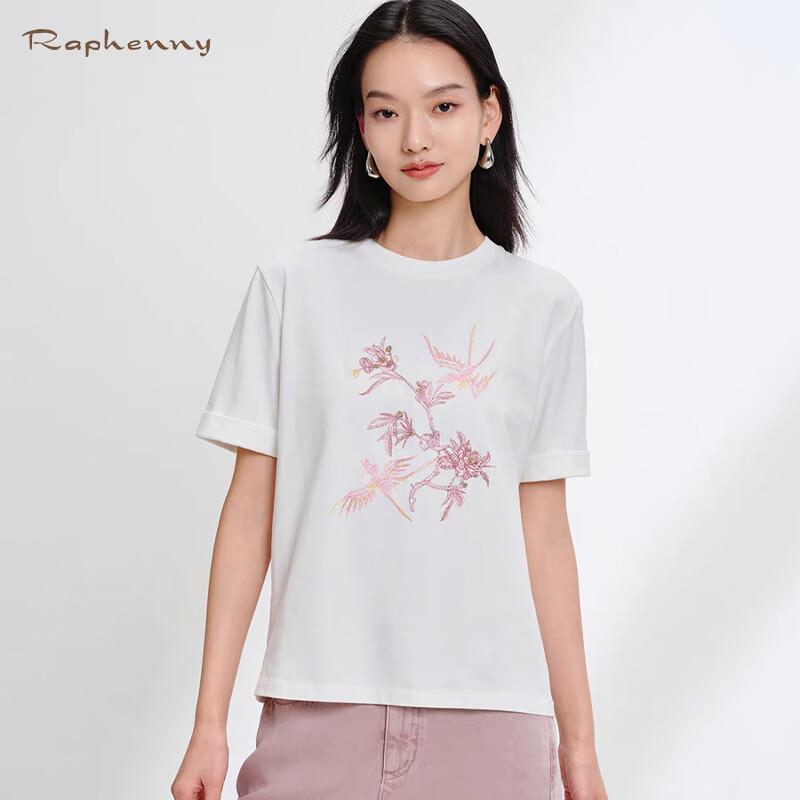 Raphenny Women s Embroidered Cotton Round Neck T-shirt M