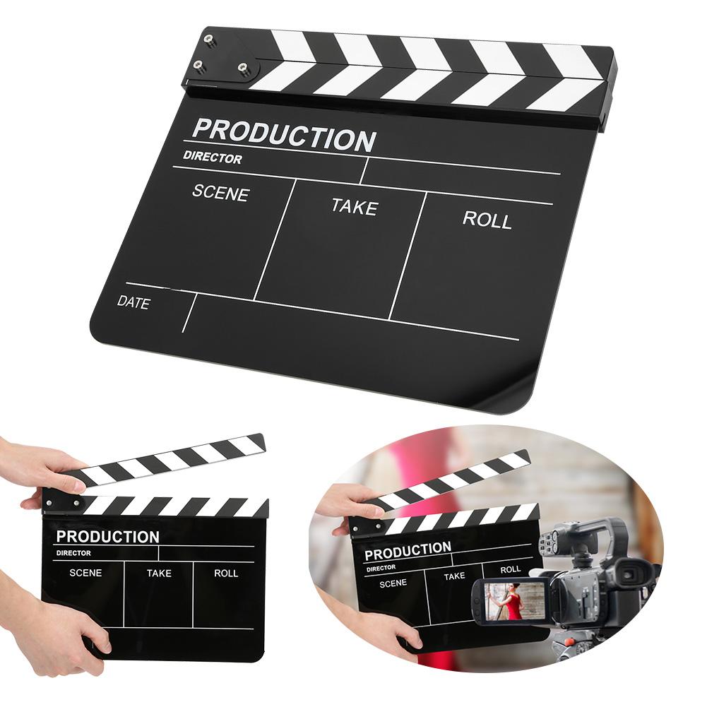 30x25CM Claquete de Acrílico Diretor Profissional Cinema Filme Ação Clap Ferramenta de Fotografia Faixa Branca Quadro Negro