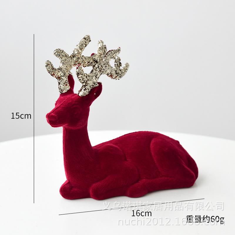 Flocked Reindeer Figurines Glitter Christmas Deer Tabletop Ornaments for Tree and Window Display