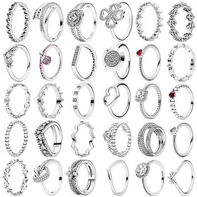 925 Sterling Silver Princess Tiara Crown Sparkling Love Heart CZ Pantaro Rings Women Engagement Jewelry Anniversary