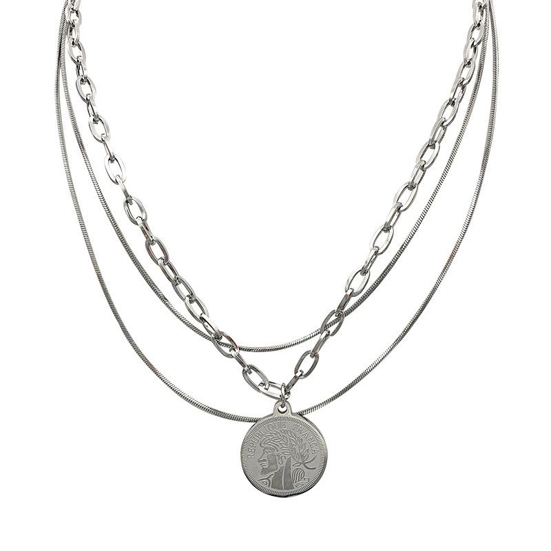Titanium Steel Does Not Fade Multi-layered Chain Round Necklace Girls Hip-hop Clavicle Accessories Necklace
