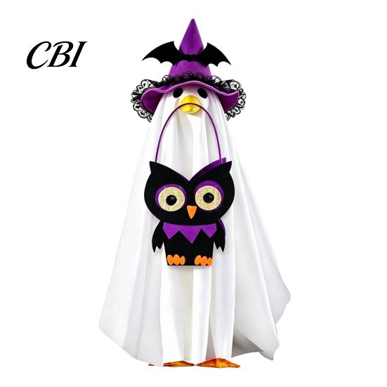 Holiday Party Goose Decoration Halloween Ghost Costume, Wizard Hat, Cape, Pumpkin Candy Non-woven Fabric Bag, Outdoor Yard for Statue or Garden