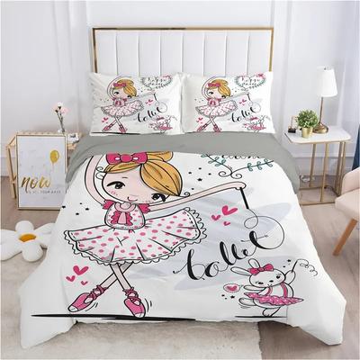 Housse de couette dessin animé Beau ensemble de literie pour filles Pour enfants Adolescents Microfibre Princesse Danseuse de ballet Housse de couette King Avec taie d'oreiller