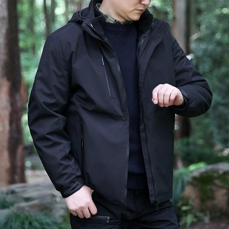 Men's Hooded Jacket Winter Removable 3-in-1 Thickened Jacket Casual Outdoor Windproof Jacket