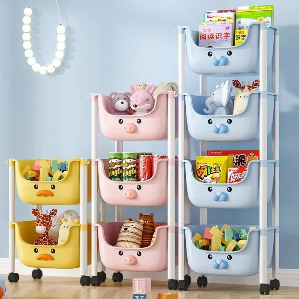 Children Toy Storage Trolley Rack Multilayer Bookshelf Snack Racks Picture Book Rack Movable Multi-Layer Wheels Storage Trolley