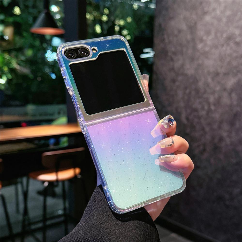 Suitable for Samsung Zflip6 Mobile Phone Case Magnetic Folding Zflip5 4th Generation Transparent Flash Powder Anti Fall Protection Case