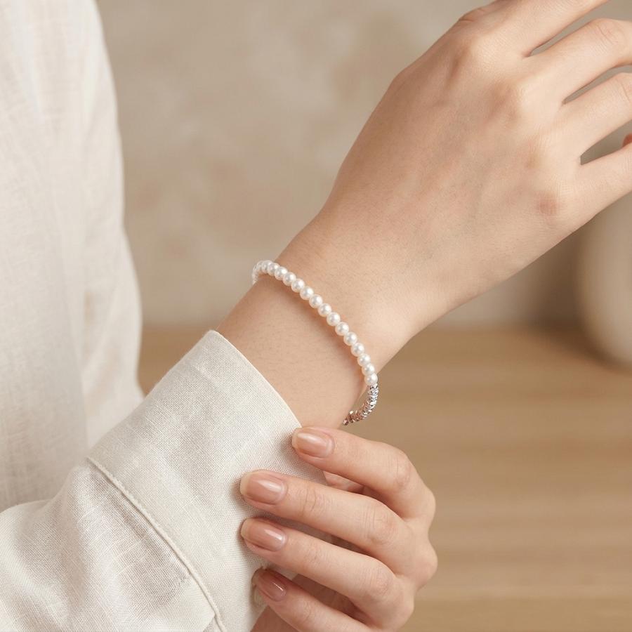Diamond-Cut S925 Silver Baby Pearl Wrap Bracelet, Dainty 3-4mm Natural Seed Pearl Bangle, Old Money Layering Jewelry Gift