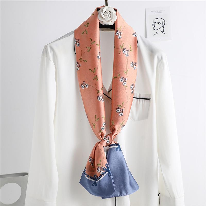 Thin and Narrow Silk Scarf, Small and Long Women's Versatile Spring and Autumn Winter Belt, Thin Korean Decorative Scarf, Scarf, Floral Suit