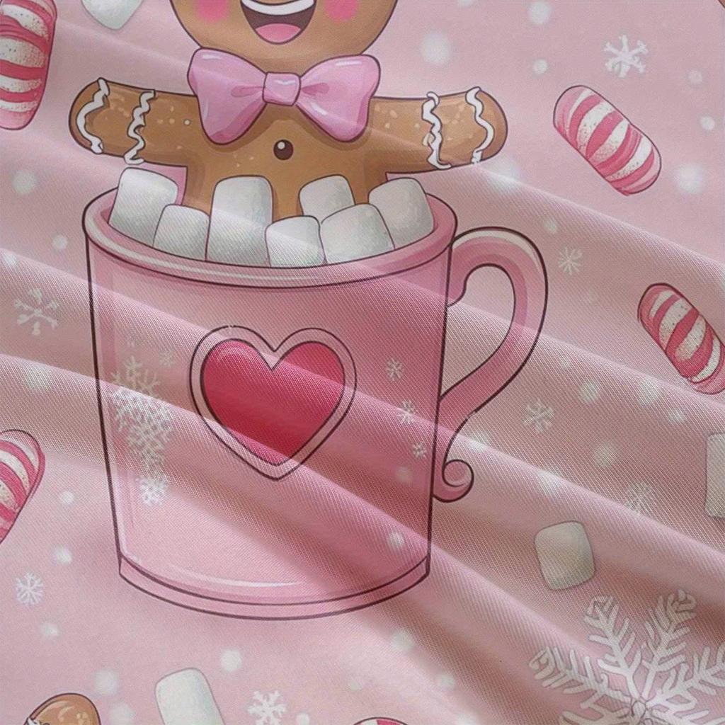 Gingerbread Pink Cplusy Heart Snowflake Christmas Theme for Living Rom Bedrom Hotel Home Decor Festive Holiday Beding Set