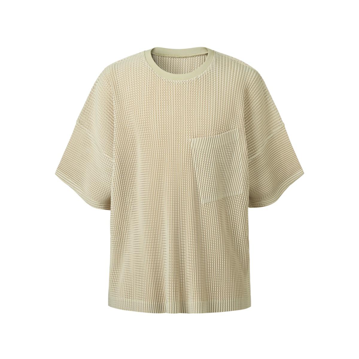 Mongplisse [Men S] Mesh Pleated Pocket Short Sleeve T-Shirt (Beige) Beige/0L