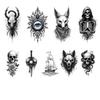 3pcs Tatuagem Temporária Preto e Cinza Realismo Ornamento de Olho Ceifeiro Adaga Com Caveiras Para Coxas Mulheres Braços