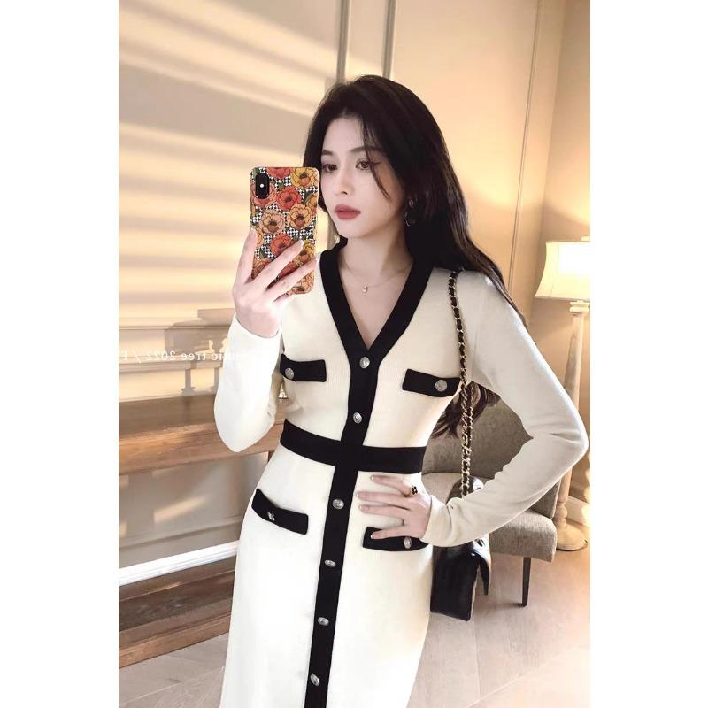 

Богатый темперамент дочери знаменитости белое вязаное платье с низом на бедрах женское ранняя осень с пальто XL белый