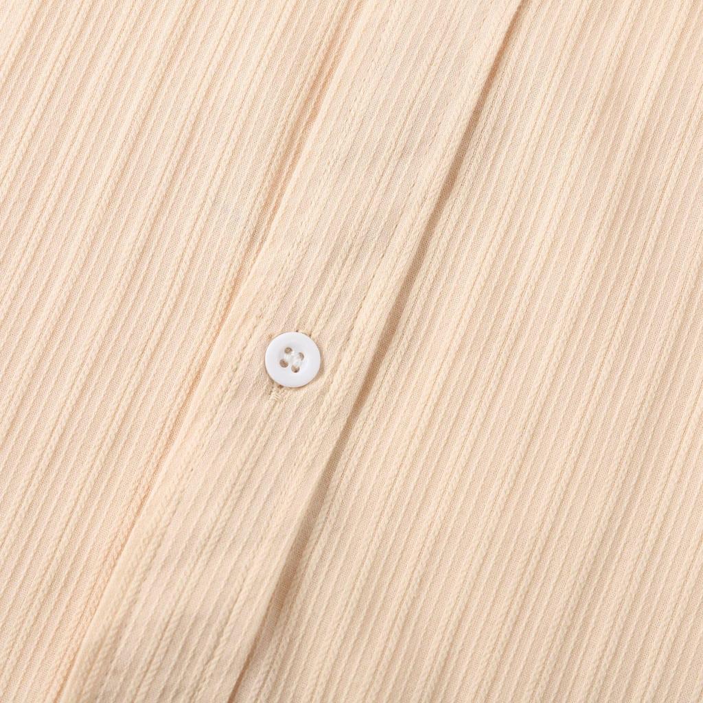 2025 Summer European & American Men's Waffle Short Sleeve Solid Color Casual Shirt