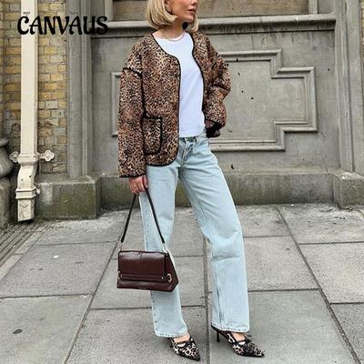 Giacca Leopardata Vintage da Donna Autunno Spice Girls Giacca Corta Girocollo