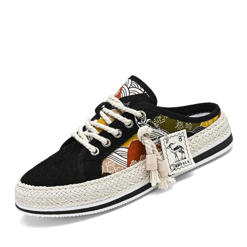 

Green Men Half Slippers Sandals Comfortable Casual Shoes for Men Sneakers Anime Men Slides Footwear Straw Weaving 39 чёрный