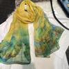 [Bysifa] Green Yellow 100% Silk Chiffon Scarf Fall Winter  Long Scarves Elegant Ladies Summer Beach Shawl Cover-Ups Foulard
