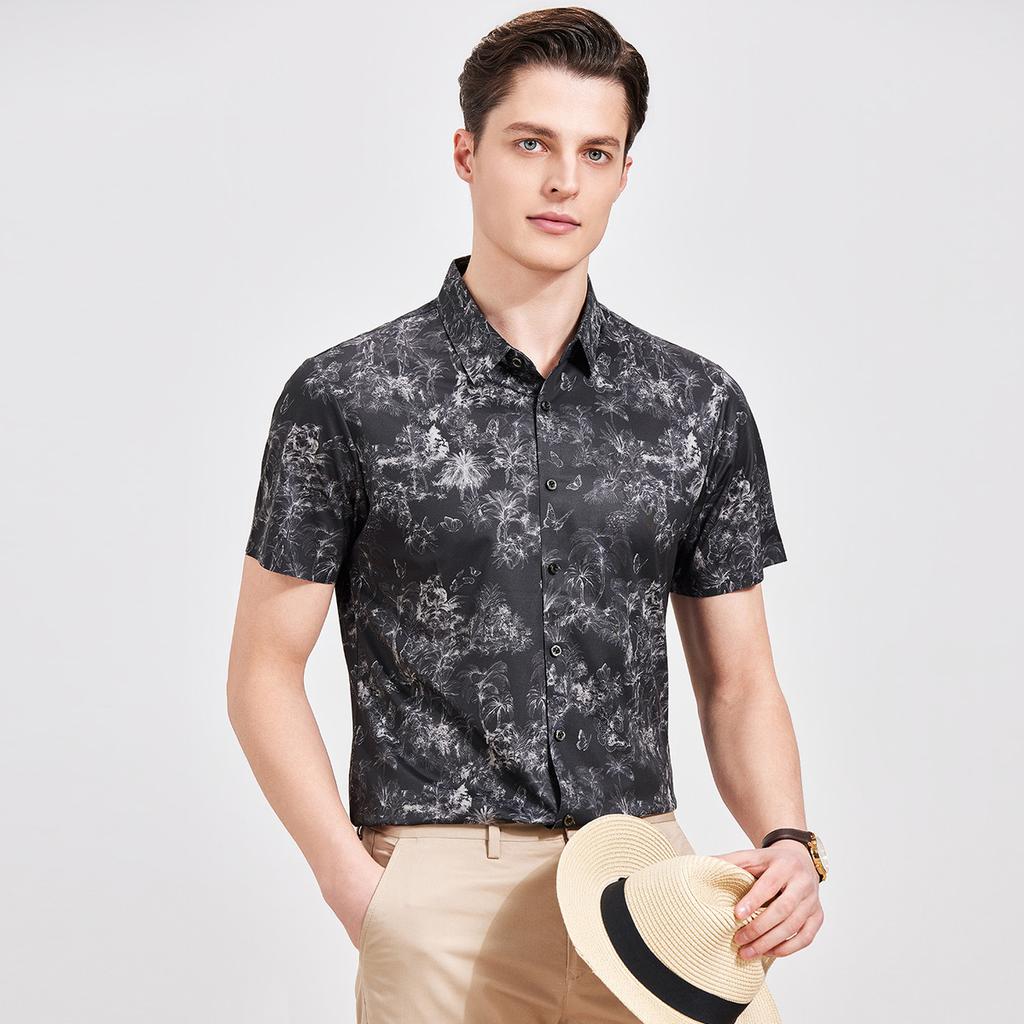 [Old Money Style Printed Design] Men's Casual and Fashionable Light Business Sense Summer Short-Sleeved Shirt